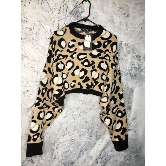 NAA NAA Women’s Oversized Sweater Pullover Crop Leopard/Animal Print Size S/M - Picture 4 of 12
